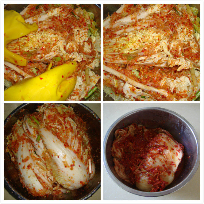 韩式辣白菜,抹到白菜上，盖保鲜膜冰箱冷藏一周