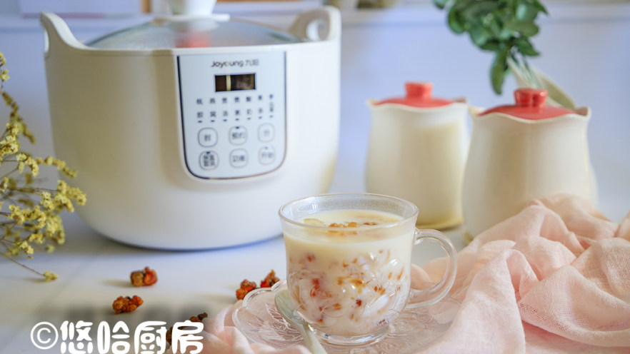 桃胶皂角米炖牛奶