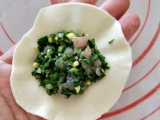 脆皮韭菜香～冰花煎饺,放适量韭菜馅。