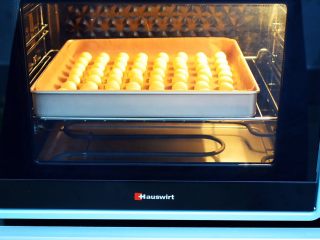 蛋黄奶豆,放入预热好的海氏烤箱，上下火170度，中层烤10分钟即可