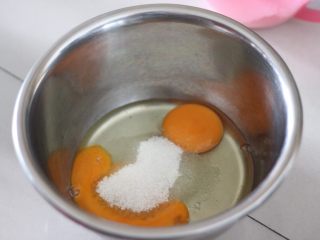 椰香纸杯小蛋糕,准备无水盆子，打入鸡蛋，加入白砂糖