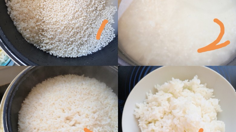 奥尔良鸡翅包饭,按照图示步骤煮米饭，大米+少许糯米，这样米饭会香糯。