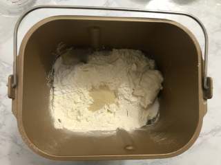 烫种辫子面包,面团材料全部放入面包机中，开启面包机，揉成光滑面团。
