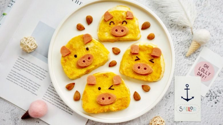 黄金小猪馒头片,盘子里可以摆上坚果装饰一下～