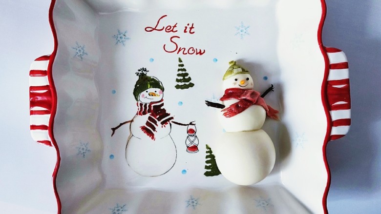 圣诞雪人馒头系列（一）,这就是那块给我灵感的圣诞盘子上的雪人图案。