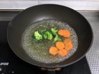 照烧鸡腿饭,西兰花，胡萝卜根据需求放多少，焯熟捞出，2-3分钟