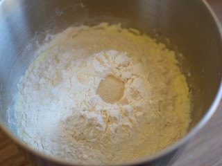 椰蓉面包卷,面团中除了黄油，其他食材全部放入厨师机中