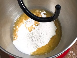 芝麻酥饼,中筋粉、花生油、盐和清水放入厨师机。