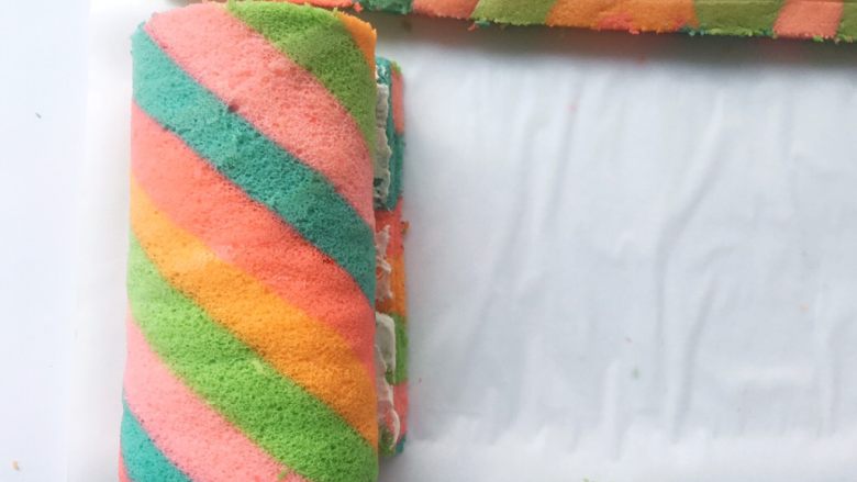 彩虹蛋糕
,从蛋糕的一侧将蛋糕卷卷起来
