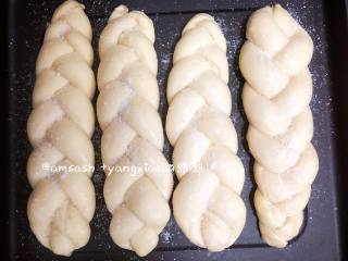 淡奶油辫子面包,把发酵好的面包胚拿出来，往面包胚上喷上少许水，却保表面湿润就可以了，然后撒上适量的椰蓉
