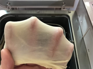 麋鹿豆沙小餐包,加入黄油后继续揉至扩展，能拉出较薄的有韧性的膜。
