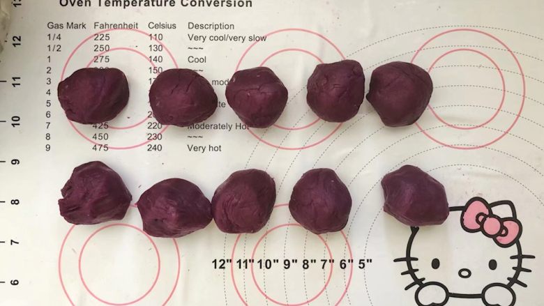 爆浆紫薯仙豆糕,把紫薯泥分成10等份，大约每个28克。
