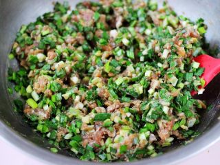 翠玉猪肉韭菜饺子,把所有食材搅拌均匀即可。