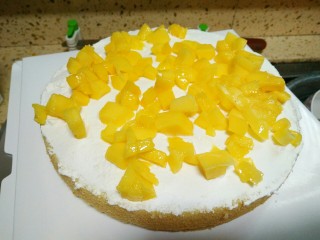 麋鹿奶油蛋糕,再铺上芒果