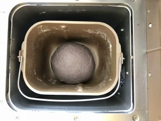 黑加仑黑米软欧包,6、整一下形直接在面包桶内启动面包机的发酵功能进行发酵。