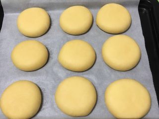 喜饼+椰蓉奶酪味,发酵完成后拿出，用手掌轻轻按压成圆饼。