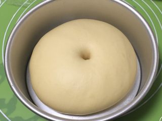 奶黄小面包,发酵完成后拿出，用手指戳一下不反弹。