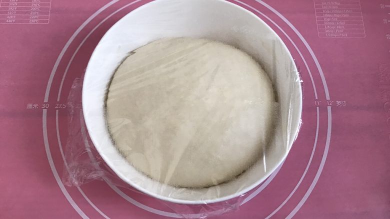 发面葱油饼,大概四十分钟左右，面团发酵至两倍大。