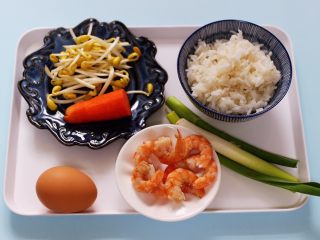 补钙又营养的虾仁豆芽蛋炒饭,首先备齐所有的食材，虾仁提前去虾线后煮熟去皮备用。