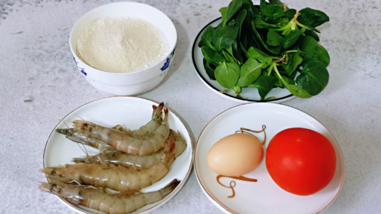 快手早餐～虾仁时蔬面疙瘩,准备食材，量可以增减。