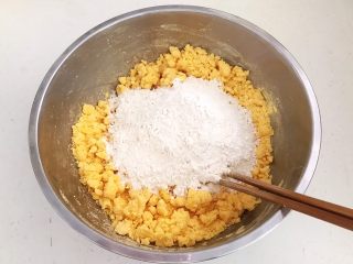 玉米馒头,晾至微热之后加入中筋面粉