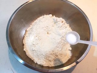 三鲜小馄饨,把面粉放入盆里，加入2克精盐