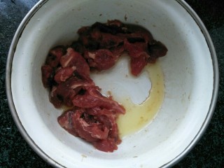 菌菇抄牛肉,牛肉切片放入油
