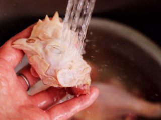姬松茸板栗炖鸡汤,把剁块的土鸡用自来水冲洗干净。