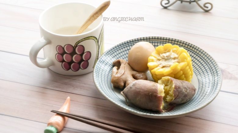 压力电饭锅焗番薯,早餐：焗红薯和玉米，姜醋蛋