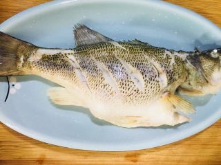 清蒸鲈鱼,去除葱姜丝，倒掉多余的水，把蒸好的鱼放在一个漂亮的盘子里