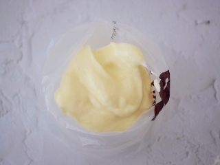 酸奶舒芙蕾蛋糕,将拌匀的蛋糕糊装入裱花袋中备用，没有的话可以直接用勺子