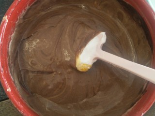 脆皮巧克力蛋糕卷, 把蛋黄糊融合均匀后。