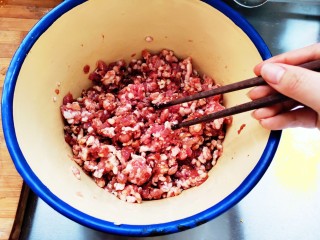 家常茴香猪肉水饺,调料全部加完后搅拌均匀。