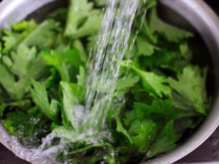 芹菜叶麦饭,把摘好的芹菜叶，用自来水冲洗干净。