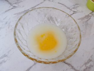 抹茶小小酥,猪油加入鸡蛋液，用手动打蛋器搅打均匀