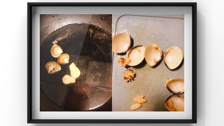 宝宝肉龙,文蛤在姜水中煮开壳后捞出，快速过一道凉水后去除内脏取肉！