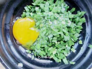家常韭菜饼,韭菜洗干净切碎，打入一个鸡蛋