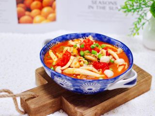 番茄扇贝烩白玉菇,绝对的下饭菜和下酒菜。