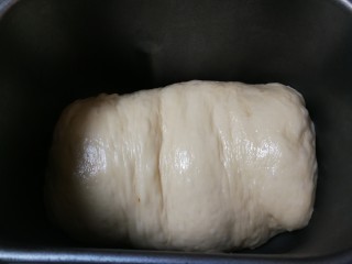 葡萄杏干面包,在面包机剩余1小时50分钟时候取出面团排气，按压成厚片放入葡萄干和杏干卷起来，放入面包机桶继续完成甜面包程序