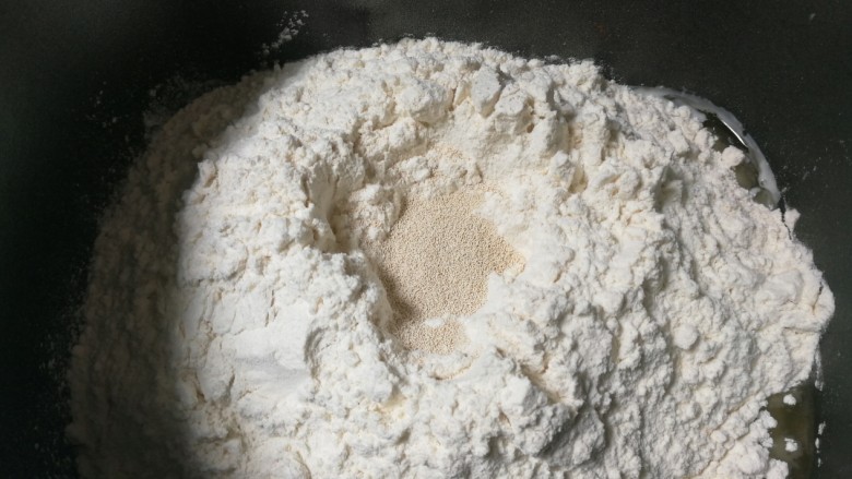 野杏肉面包,放入3克耐高糖发酵粉，将发酵粉埋起来