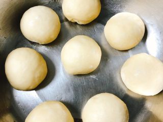 酸奶红豆餐包,将面团分割、整形，每个小面团大约60g，搓圆形成光滑的球形。