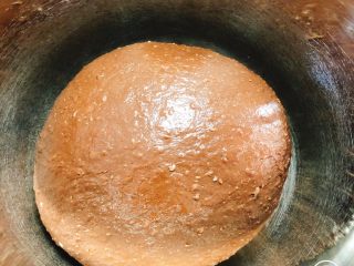 可可麻薯软欧包,放入抹了少许油的盆中，将面团蘸满油，盖上保鲜膜，于室温下醒发1至1.5h,至面团呈两倍大。