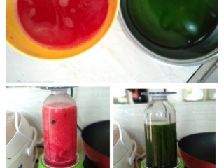 简单版果冻,青瓜皮，西瓜放料理机打成汁，把渣过滤掉【青瓜汁要150毫升，西瓜汁要300毫升就可以了】