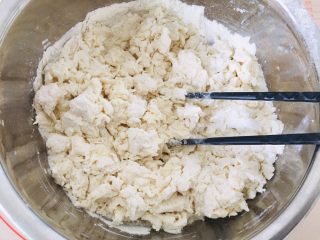 奶香豆沙小馒头,搅拌成面絮状。