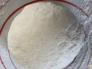 豇豆包子（长豆角）,揉面垫抹上少许面粉，转移出排完气的面团