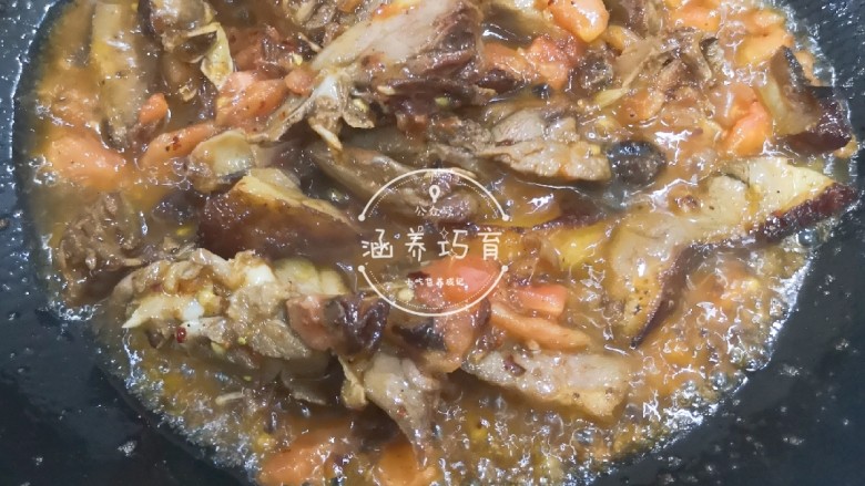 茄汁香辣板鸭（潮汕炒鸭脯）,煮至汤水少了了，开盖收汁