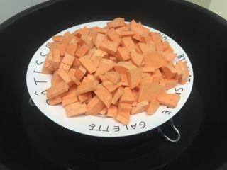 芋圆,红薯切小块，蒸熟，捣烂。也可以用筛子碾压过一遍就是比较累。