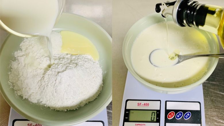青花瓷冰皮月饼,将1.白色面浆：将所有的材料称量放入碗中，翻版均匀，过筛一次。