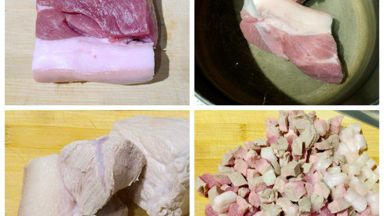 酱肉蒸包,新鲜的猪前腿肉洗净切成大块放入锅中加水煮20分钟左右去除血沫； 煮好的肉捞出，用温水冲洗干净，去皮，切成1厘米见方的小块儿；