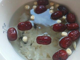 红枣银耳莲子汤,加入足够水。